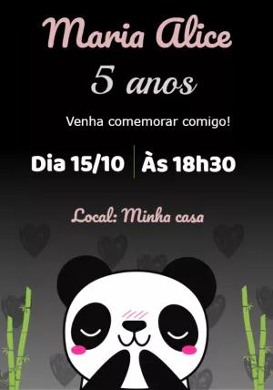 Convite Aniversário Panda Fofo para Menina para Editar Online
