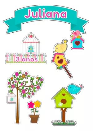 Topo de Bolo Jardim Encantado com Passarinhos para Editar