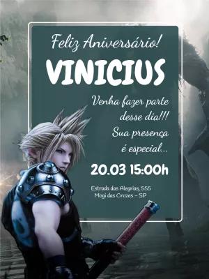 Convite Aniversário Final Fantasy com Personagem para Editar