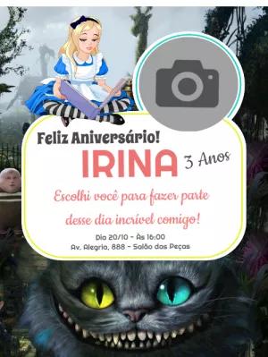 Convite Aniversário Alice no País das Maravilhas com Foto para Editar