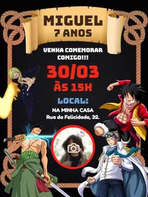 Convite Aniversário One Piece com Foto para Editar Online