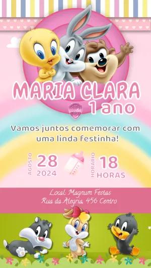 Convite Aniversário Looney Tunes Baby para Editar Online