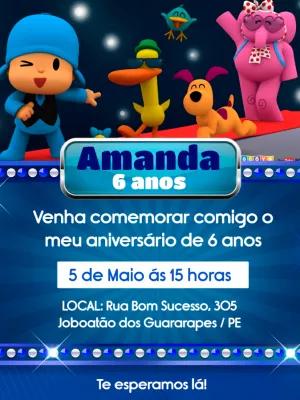Convite de Aniversário Pocoyo com a Turma para Editar Online