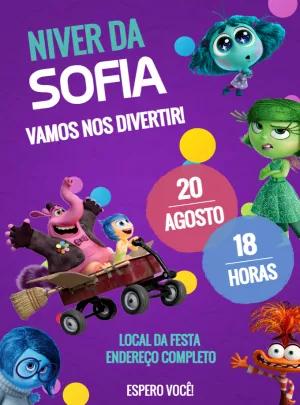 Convite Aniversário Divertida Mente 2 com Personagens para Editar