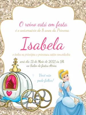 Convite Aniversário Princesa Cinderela Editável Online