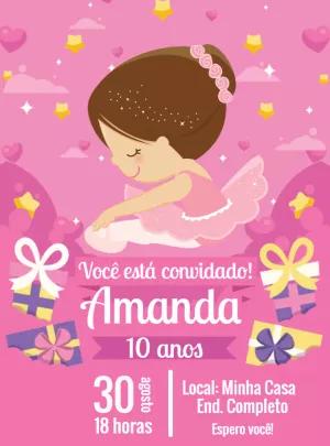 Convite de Aniversário Bailarina para Editar Online