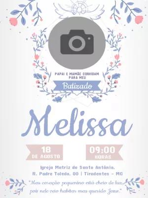Convite de Batizado com Foto Floral para Editar Online