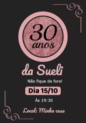 Convite Aniversário 30 Anos Glitter Rosa para Editar Online