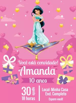 Convite Aniversário Princesa Jasmine para Editar Online