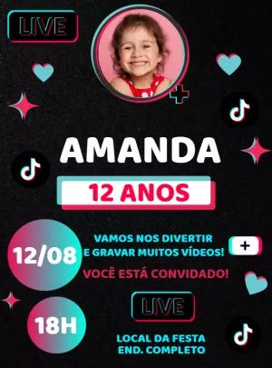 Convite de Aniversário TikTok Neon com Foto para Editar Online