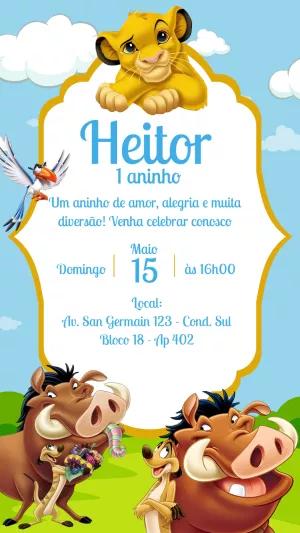Convite Aniversário Rei Leão com Personagens para Editar Online