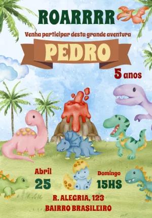 Convite de Aniversário Dinossauros Editável para Imprimir