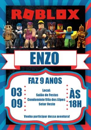 Convite de Aniversário Roblox com Personagens para Editar