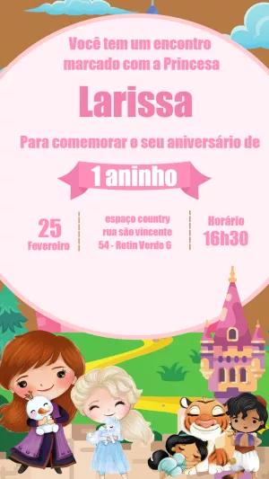 Convite Aniversário Princesas Fofas para Editar Online