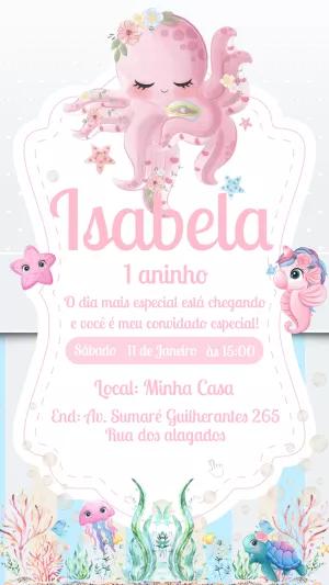 Convite Aniversário Fundo do Mar com Polvo para Editar Online