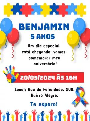 Convite de Aniversário Autismo com Quebra-cabeça para Editar