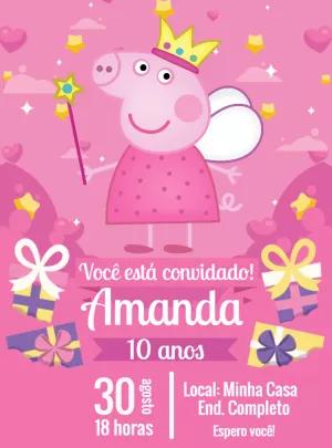 Convite de Aniversário Peppa Pig Princesa para Editar Online