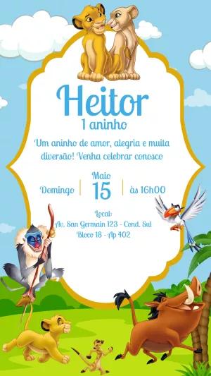 Convite de Aniversário Rei Leão com Simba para Editar Online