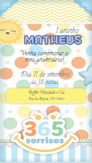 Convite Aniversário 1 Aninho 365 Sorrisos para Editar