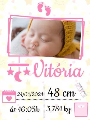 Quadro Nascimento de Bebê com Foto para Editar Online