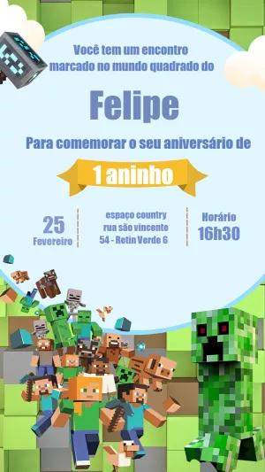 Convite de Aniversário Minecraft com Personagens para Editar
