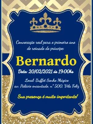 Convite Aniversário Realeza Príncipe Glitter para Editar Online