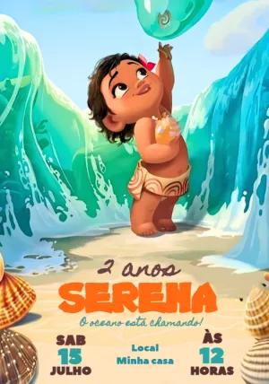Convite Aniversário Moana Baby para Editar Online