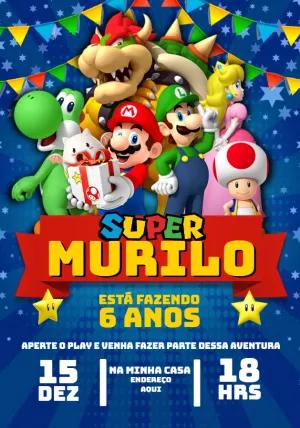 Convite de Aniversário Super Mario Bros para Editar e Imprimir