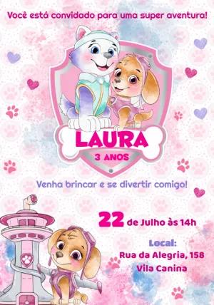 Convite de Aniversário Patrulha Canina Menina para Editar