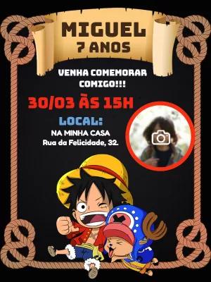 Convite Aniversário One Piece com Foto para Editar Online