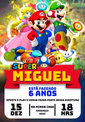 Convite Aniversário Super Mario com Personagens para Editar