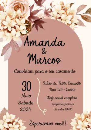 Convite de Casamento Floral Rosê para Editar Online