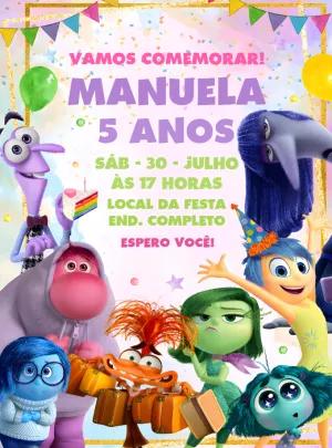 Convite Aniversário Divertida Mente 2 com Emoções para Editar