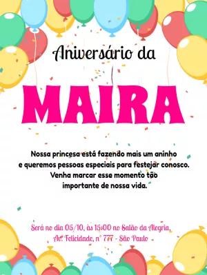 Convite de Aniversário com Balões Coloridos para Editar Online
