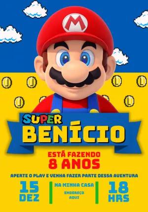 Convite de Aniversário Super Mario Bros para Editar Online