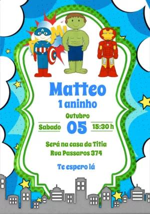 Convite Aniversário Heróis Marvel para Editar Online