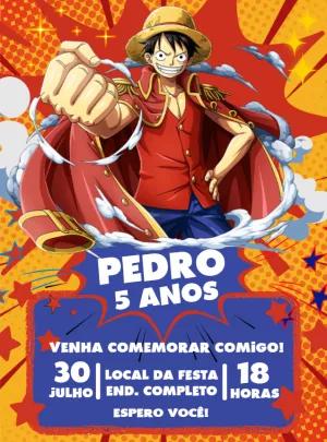 Convite de Aniversário One Piece Luffy Editável Online