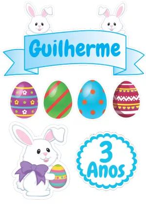 Topo de Bolo Aniversário Páscoa com Coelhinhos para Editar