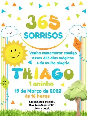 Convite Aniversário 365 Sorrisos Colorido para Editar Online
