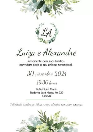 Convite de Casamento Folhas Verdes para Editar Online