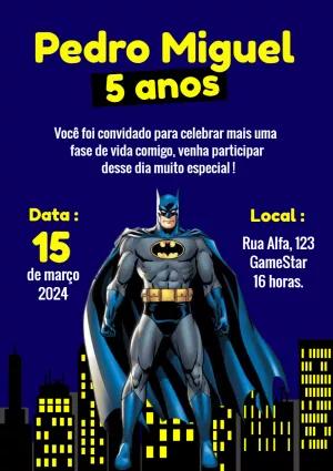 Convite de Aniversário Batman para Editar Online Facilmente