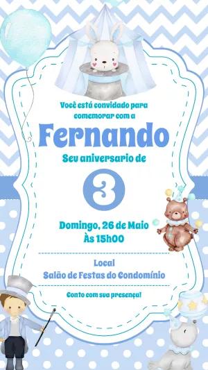 Convite Aniversário Circo Menino Aquarela para Editar Online