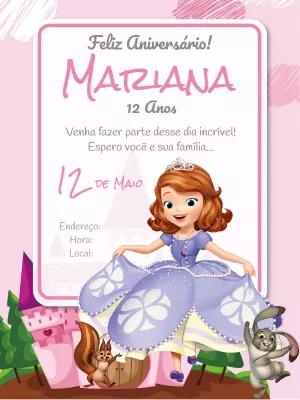 Convite Aniversário Princesa Sofia para Editar Online