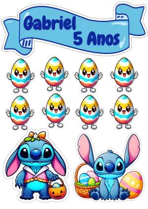 Topo de Bolo Stitch Páscoa para Editar e Imprimir
