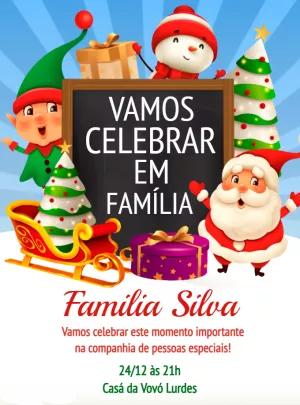 Convite de Natal com Papai Noel e Amigos para Editar Online