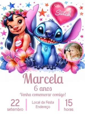 Convite de Aniversário Lilo e Stitch com Foto para Editar Online