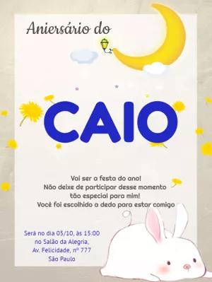 Convite de Aniversário Coelhinho na Lua para Editar Online