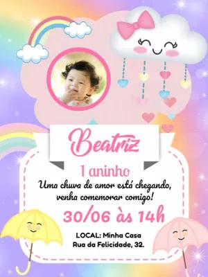 Convite Aniversário Chuva de Amor com Foto para Editar Online