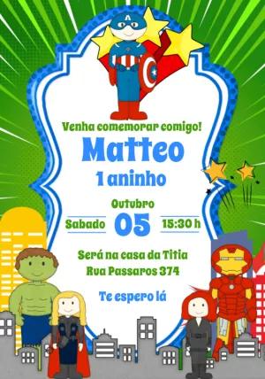 Convite de Aniversário Heróis Marvel para Editar Online