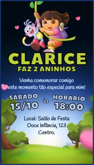 Convite de Aniversário Dora a Aventureira para Editar Online